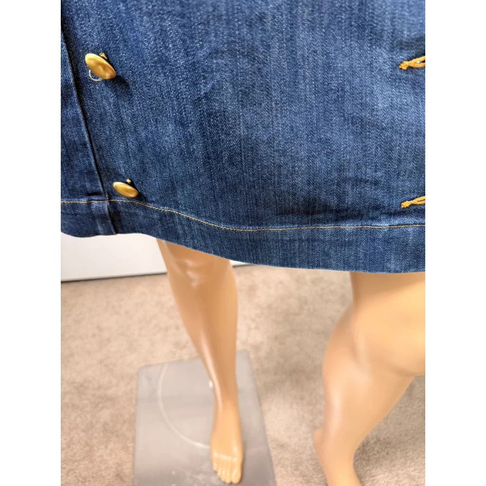 Women's Michael Kors Blue Denim Mini Skirt Gold Buttons 6 Y2K Retro Indie Sleaze